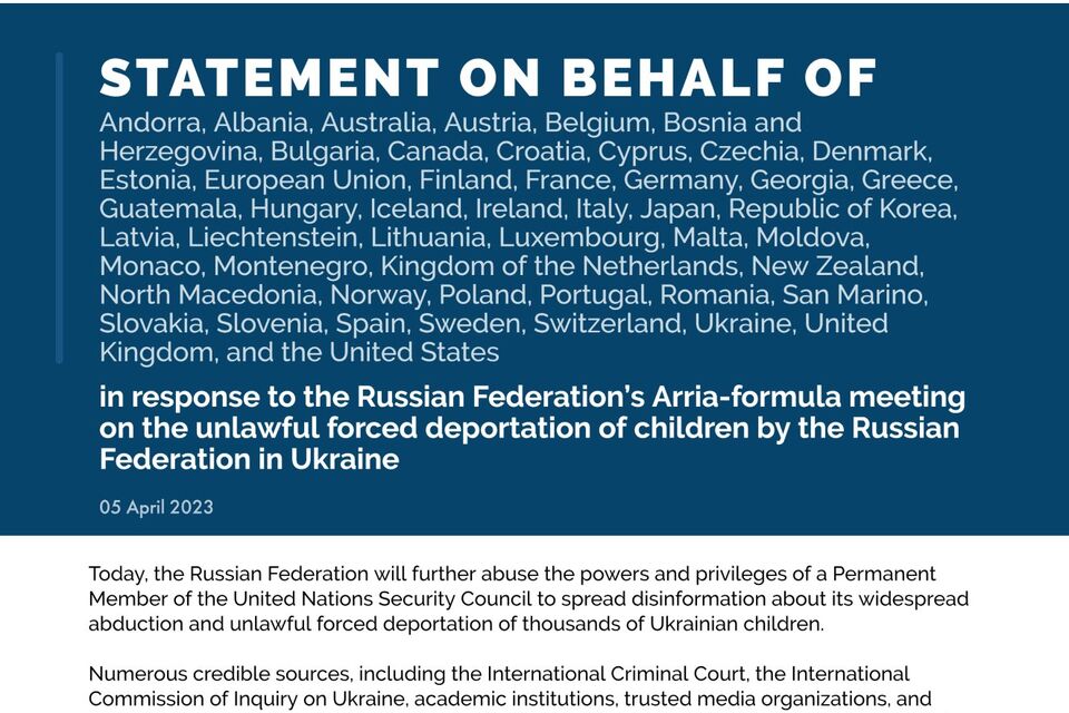 Statement in response to the Russian Federation’s Arria-formula meeting on the unlawful forced deportation of children by the Russian Federation in Ukraine
