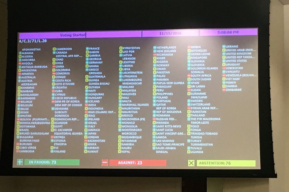 У Третьому комітеті ГА ООН ухвалено резолюцію "Ситуація з правами людини в Автономній Республіці Крим та місті Севастополь (Україна)"  